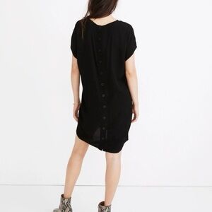 Madewell Black Button Back Shift Dress Short Sleeve Flowy Mini Tunic Size Small